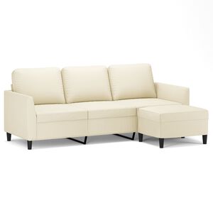 vidaXL Trivietė sofa su pakoja, kreminės spalvos, 180cm, dirbtinė oda