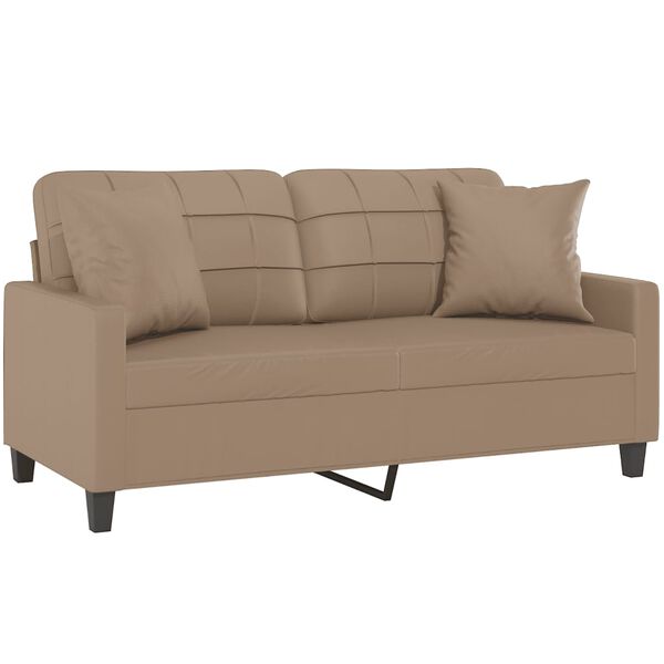 vidaXL Dvivietė sofa su pagalvėlėmis, kapučino, 140cm, dirbtinė oda