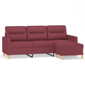 vidaXL Trivietė sofa su pakoja, raudonojo vyno spalvos, 180cm, audinys