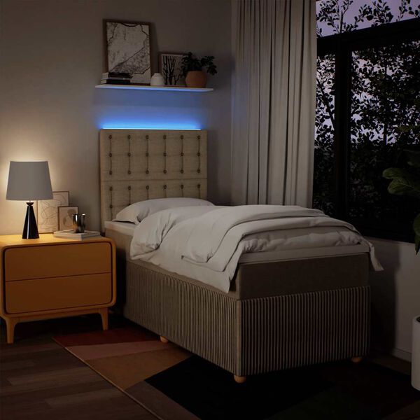 vidaXL Lova su spyruoklėmis ir čiužiniu, kreminė, 90x200 cm, audinys