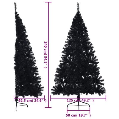 vidaXL Dirbtinė pusinė Kalėdų eglutė su stovu, juoda, 240cm, PVC