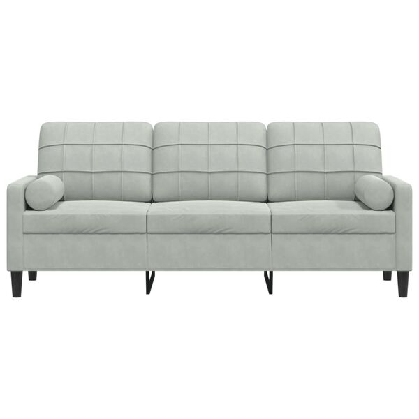 vidaXL Trivietė sofa su pagalvėlėmis, &scaron;viesiai pilka, 180cm, aksomas