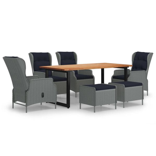 vidaXL Sodo komplektas su pagalvėlėmis, 7 dalių, pilkas, poliratanas