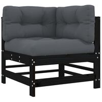 vidaXL Kampinė sofos dalis su pagalvėlėmis, juoda, pušies masyvas