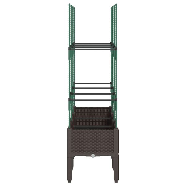 vidaXL Sodo lovelis su treliažu, rudos spalvos, 120x40x142,5cm, PP