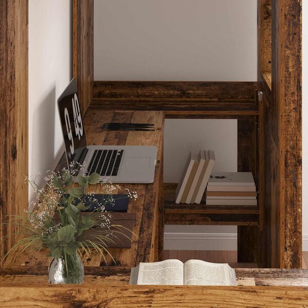 vidaXL Dviauk&scaron;tės lovos rėmas su stalu Senas medis 75 x 190 cm