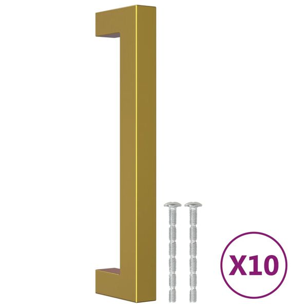 vidaXL Spintelės rankenėlės, 10vnt., auksinės, nerūdijantis plienas