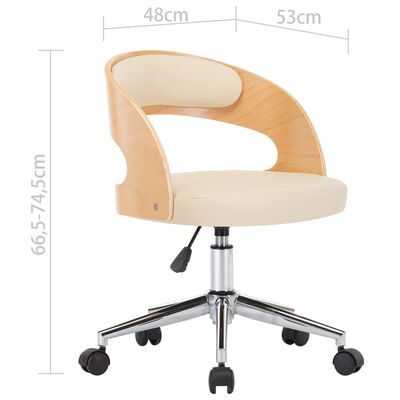 vidaXL Pasukama valgomojo kėdė, kreminė, lenkta mediena/dirbtinė oda