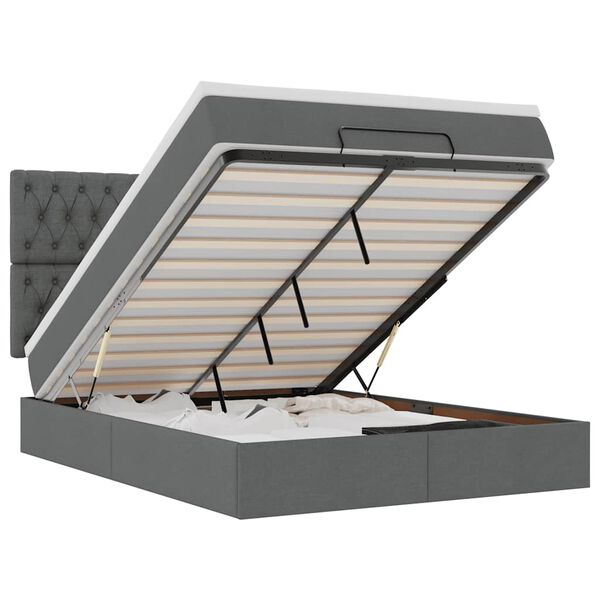 vidaXL Osmanų lova su čiužiniu ir LED tamsiai pilka 140x190cm audinys