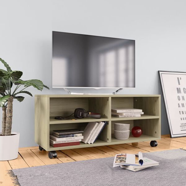 vidaXL TV spintelė su ratukais, ąžuolo, 90x35x35cm, apdirbta mediena