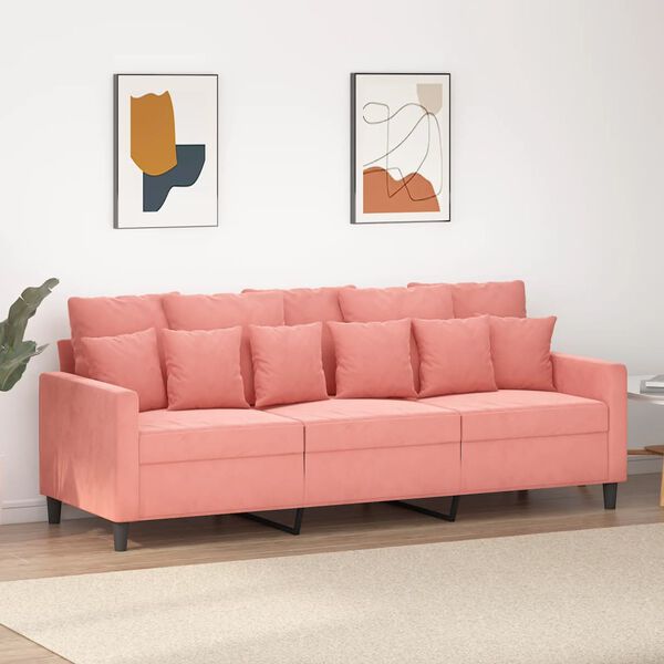 vidaXL Trivietė sofa, rožinės spalvos, 180cm, aksomas