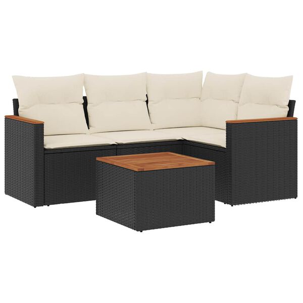 vidaXL Sodo komplektas su pagalvėlėmis, 5 dalių, juodas, poliratanas