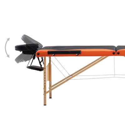 vidaXL Masažinis stalas, juodas ir oranžinis, mediena, 3 zonų