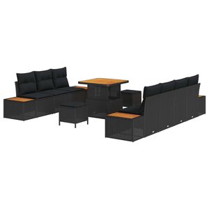 vidaXL Sodo Sofų Rinkinys su pagalve 10 pcs Juoda