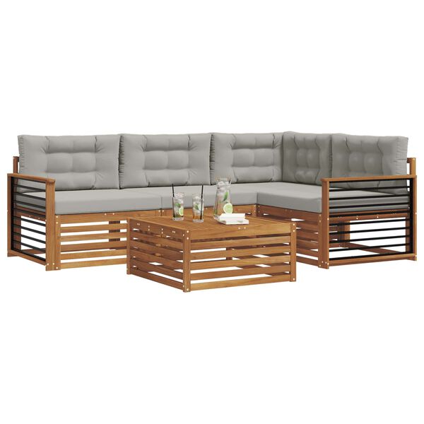 vidaXL Lauko sofos komplektas 5 pcs Natūrali ir &scaron;viesiai pilka