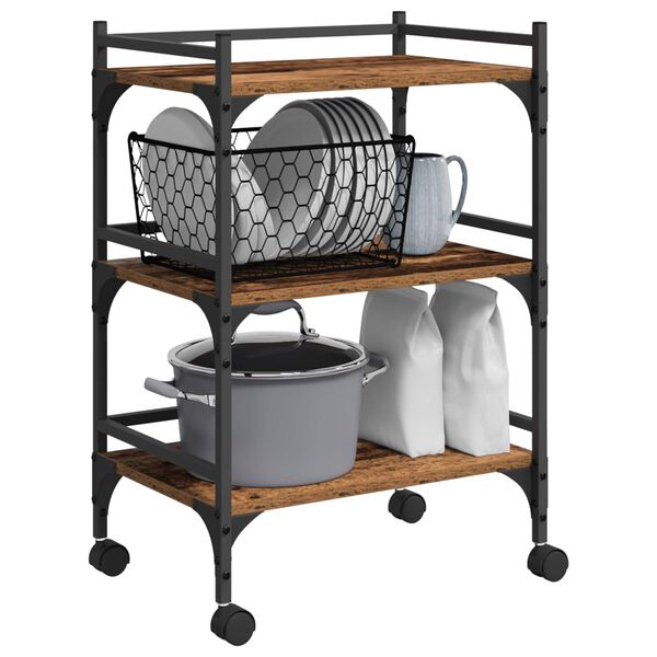 vidaXL Virtuvės vežimėlis Senovinis medis 50 x 35 x 75.5 cm