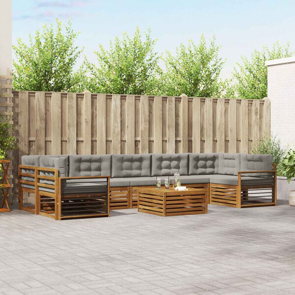 vidaXL Lauko sofos komplektas 8 pcs Natūrali ir &scaron;viesiai pilka