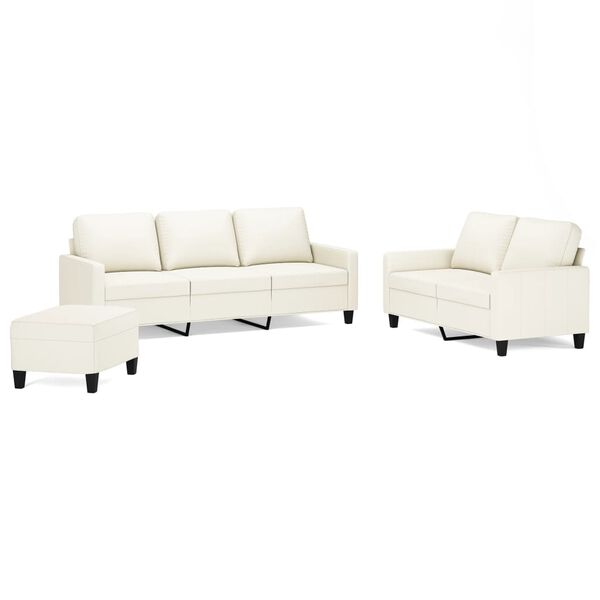 vidaXL Sofos komplektas su pagalvėmis, 3 dalių, kreminis, dirbtinė oda