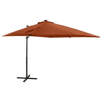 vidaXL Gembinis skėtis su stulpu ir LED lemputėmis, terakota, 250cm