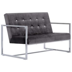 vidaXL Dvivietė sofa su porankiais, tamsiai pilka, chromas ir aksomas