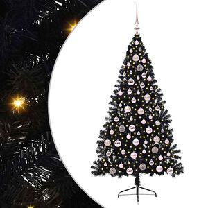 vidaXL Dirbtinis prie&scaron;&scaron;ventinis eglutė su &scaron;viesomis Juoda 180 cm PVC