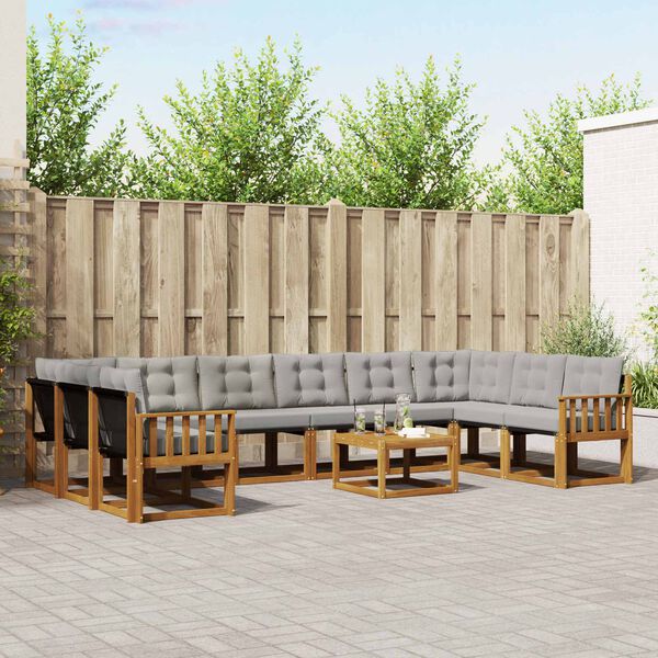 vidaXL Lauko sofos komplektas 11 pcs Natūrali ir &scaron;viesiai pilka