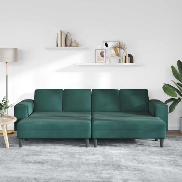 vidaXL Svetainės sofa 3 pcs Tamsiai žalia