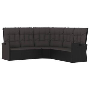 vidaXL Atlo&scaron;iama kampinė sofa su pagalvėlėmis, juoda, poliratanas