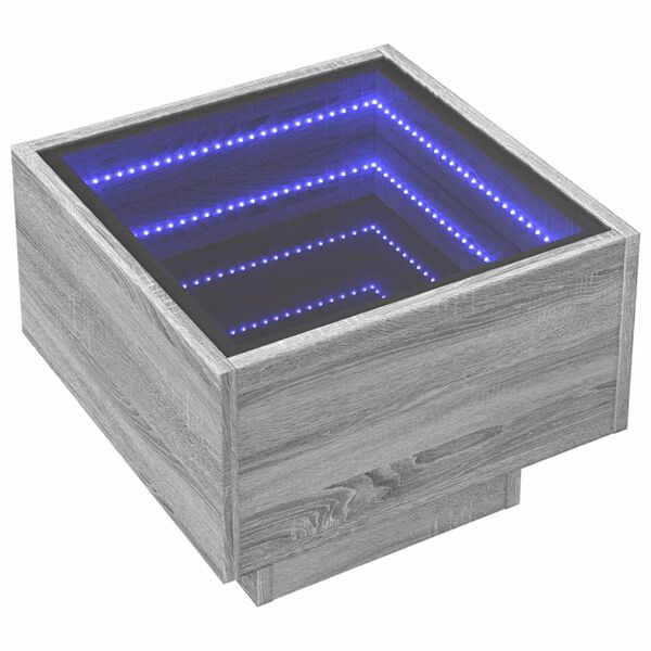 vidaXL Naktinis staliukas su Infinity LED, pilkas ąžuolo, 40x40x30cm
