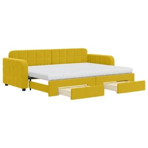 vidaXL I&scaron;traukiama lova su stalčiais, geltona, 80x200cm, aksomas