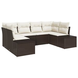 vidaXL Sodo Sofų Rinkinys 6 pcs Ruda ir grietinėlė Poli ratanas