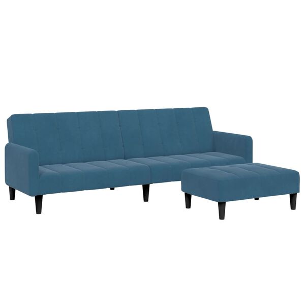 vidaXL Dvivietė sofa-lova su pakoja, mėlynos spalvos, aksomas