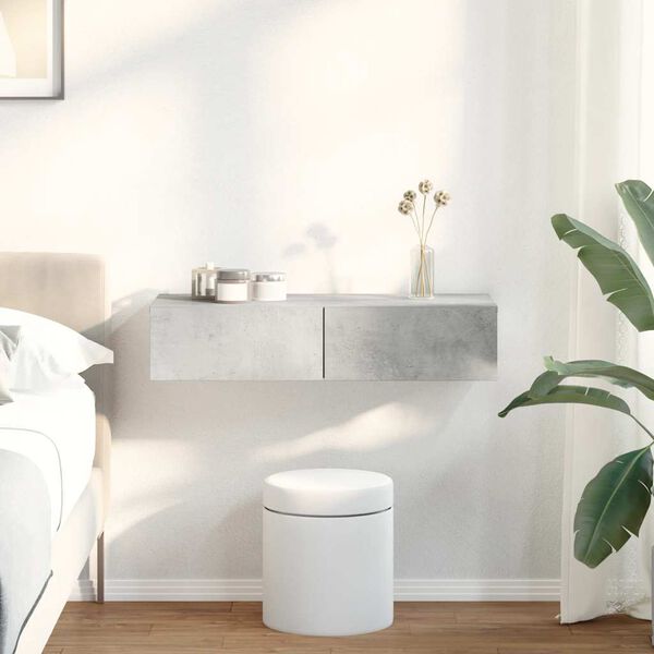 vidaXL Sieninė lentyna su stalčiais, betono pilka, 80x33x17cm