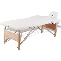 vidaXL Sulankstomas masažo stalas, kreminis, 2 zonų, su mediniu rėmu