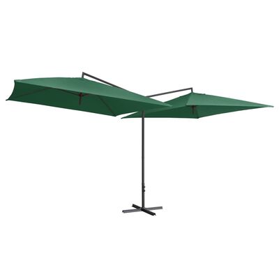 vidaXL Dvigubas skėtis su plieniniu stulpu, žalios spalvos, 250x250cm