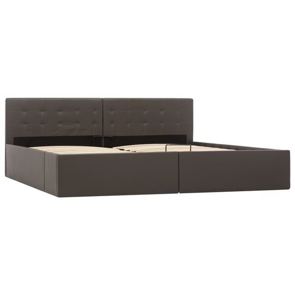 vidaXL Lovos rėmas su daiktadėže, pilkas, 180x200cm, dirbtinė oda