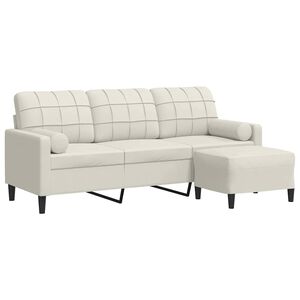 vidaXL Trivietė sofa su pakoja, kreminės spalvos, 180cm, aksomas