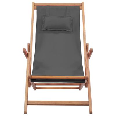 vidaXL Sulankstoma paplūdimio kėdė, audinys ir medinis rėmas, pilka