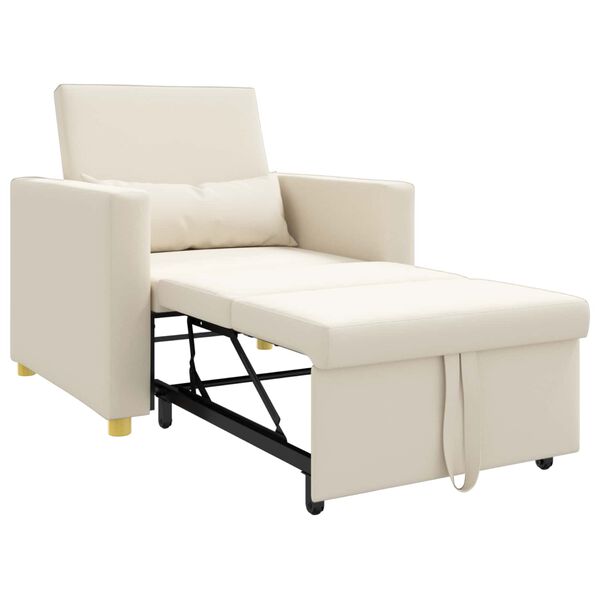 vidaXL I&scaron;traukiamas sofa-lova vienvietis su ratu Kreminė balta audinys