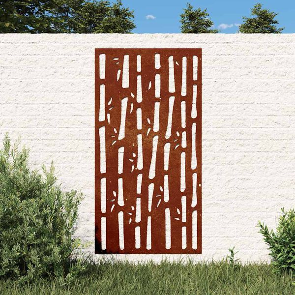 vidaXL Sodo sienos dekoracija, 105x55cm, corten plienas, bambukas