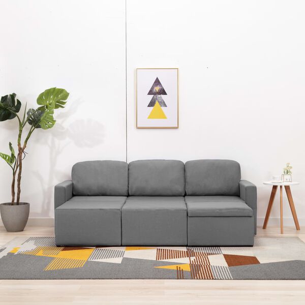 vidaXL Trivietė modulinė sofa-lova, &scaron;viesiai pilkos spalvos, audinys