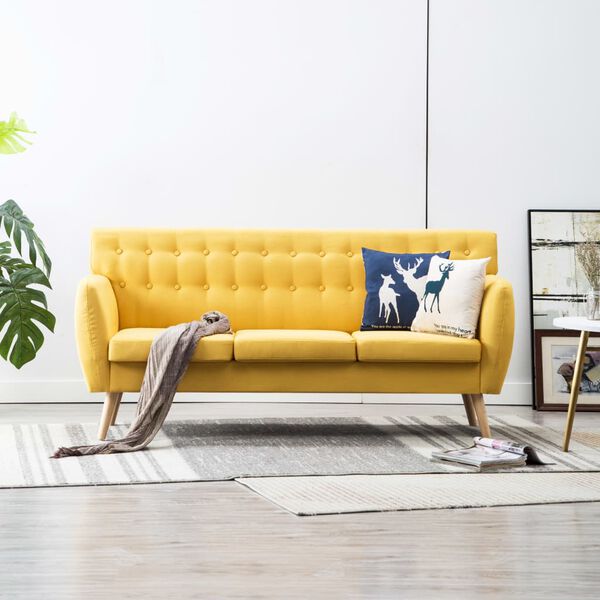 vidaXL Trivietė sofa, audinio apmušalas, 172x70x82cm, geltona