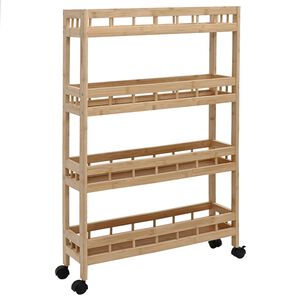 vidaXL Virtuvės vežimėlis su ratais Natūrali 60 x 18 x 97 cm Bambukas