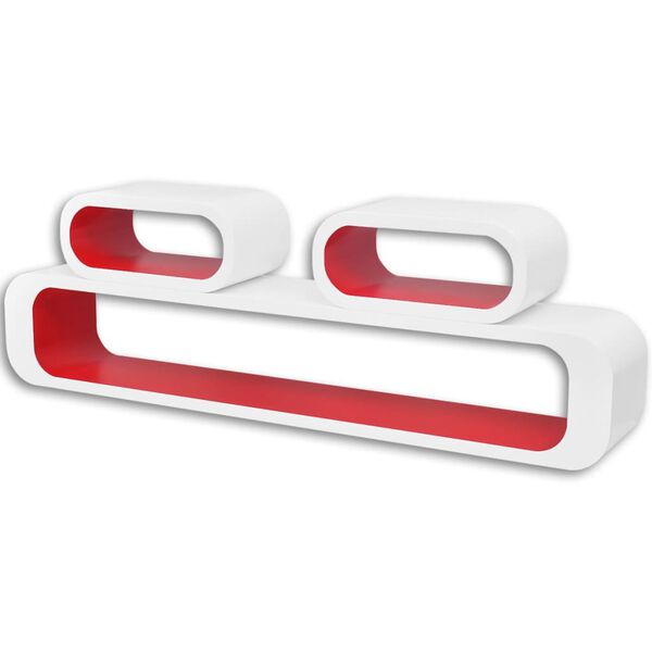 Pakabinamos sieninės eksponavimo lentynos, 3vnt., baltos/raudonos, MDF