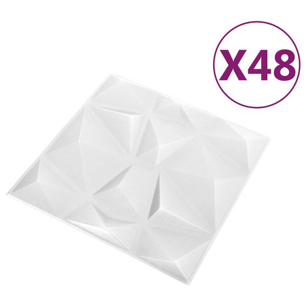 vidaXL Sienų plok&scaron;tės 48 pcs Diamond Baltas 50 x 50 cm XPS Putplastis
