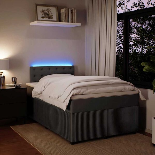 vidaXL Lova su spyruoklėmis ir čiužiniu, pilka, 120x200cm, aksomas