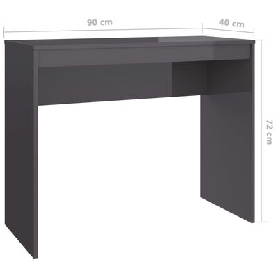 vidaXL Rašomasis stalas, pilkas, 90x40x72cm, apdirbta mediena, blizgus