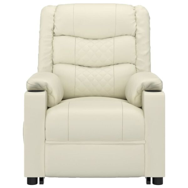 vidaXL Atsistojantis masažinis krėslas, kreminis, dirbtinė oda