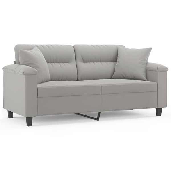 vidaXL Dvivietė sofa su pagalvėmis, &scaron;viesiai pilka, 140cm, audinys