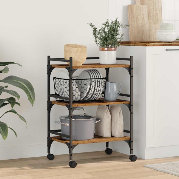 vidaXL Virtuvės vežimėlis Senovinis medis 50 x 35 x 75.5 cm